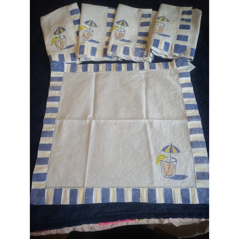 123Creations Handpainted Linen Napkins Set of 5 Summer Cocktail Beach Coastal
